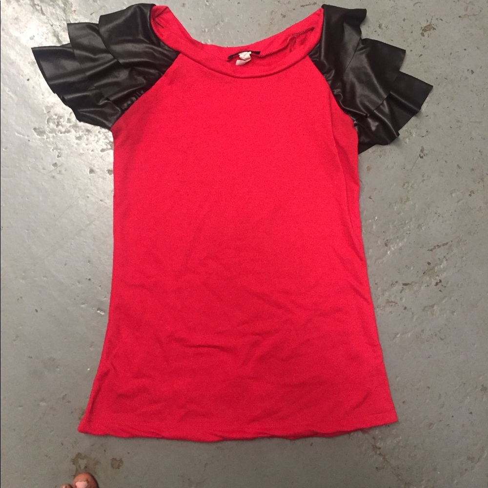 red ruffle sleeve top