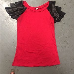 red ruffle sleeve top