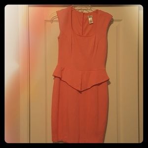 Salmon Peplum Sleeveless Dress