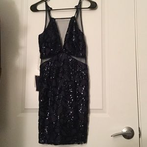Navy Sheer and Sequin Dress