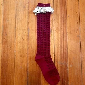 NWOT Red knee-high socks with lace trim