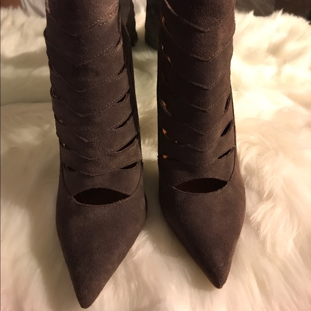 Dark grey suede Steve Madden cutout high heel