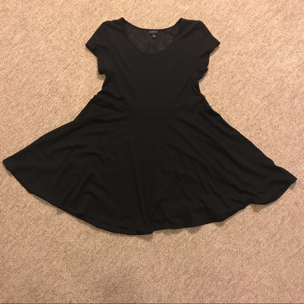 🔻PRICE DROP🔻Black Skater Dress with Lace Panel