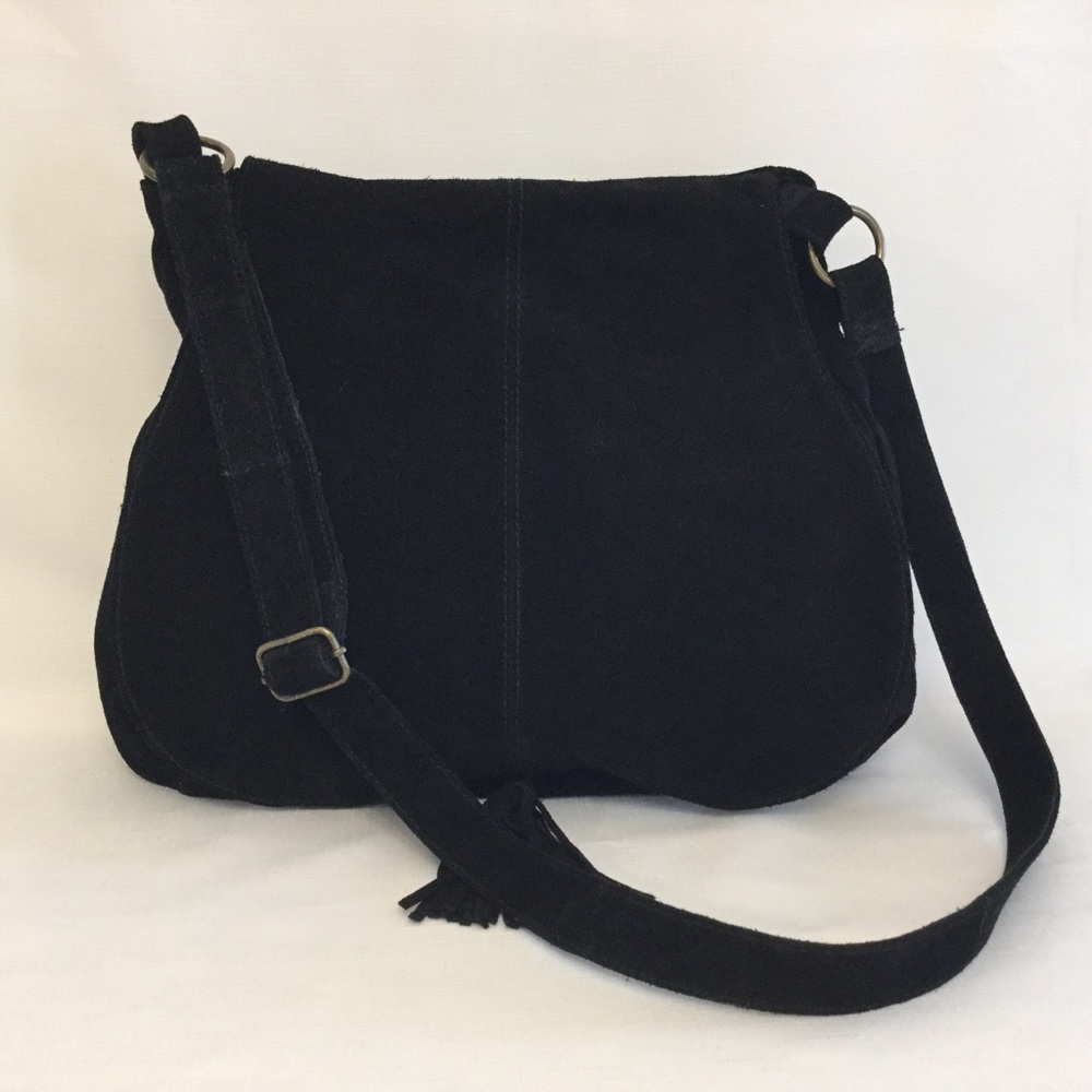 Raj Black Suede Messenger Bag