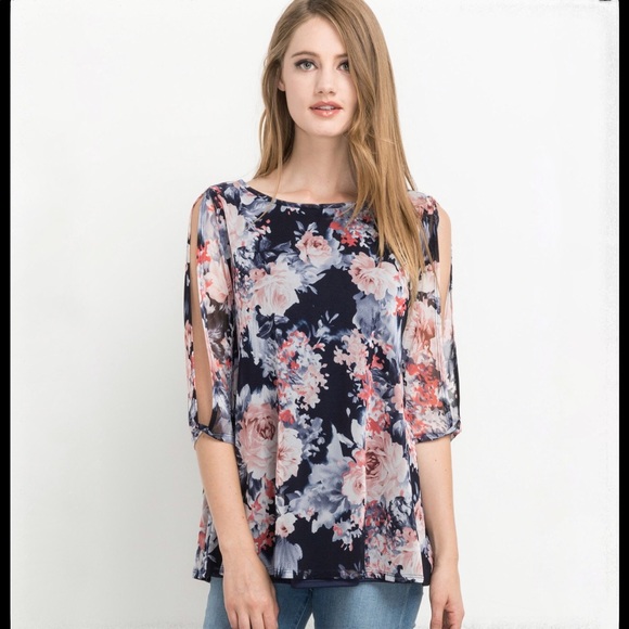Navy floral off shoulder - Picture 4 of 6