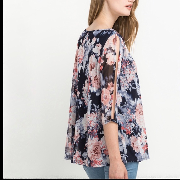Navy floral off shoulder - Picture 3 of 6
