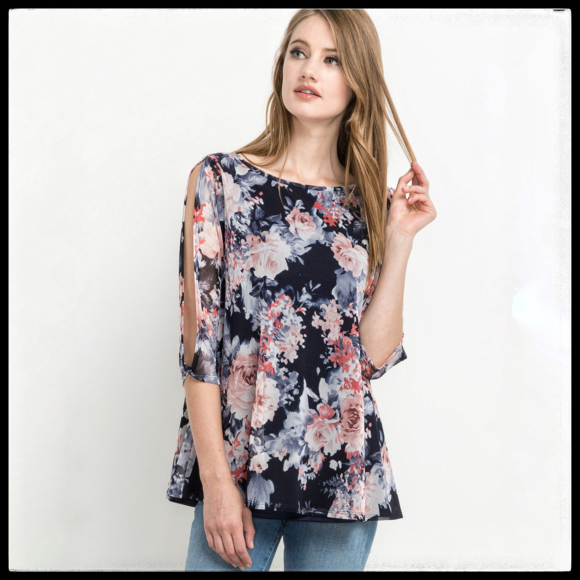 Angelique's Atelier Tops - Navy floral off shoulder
