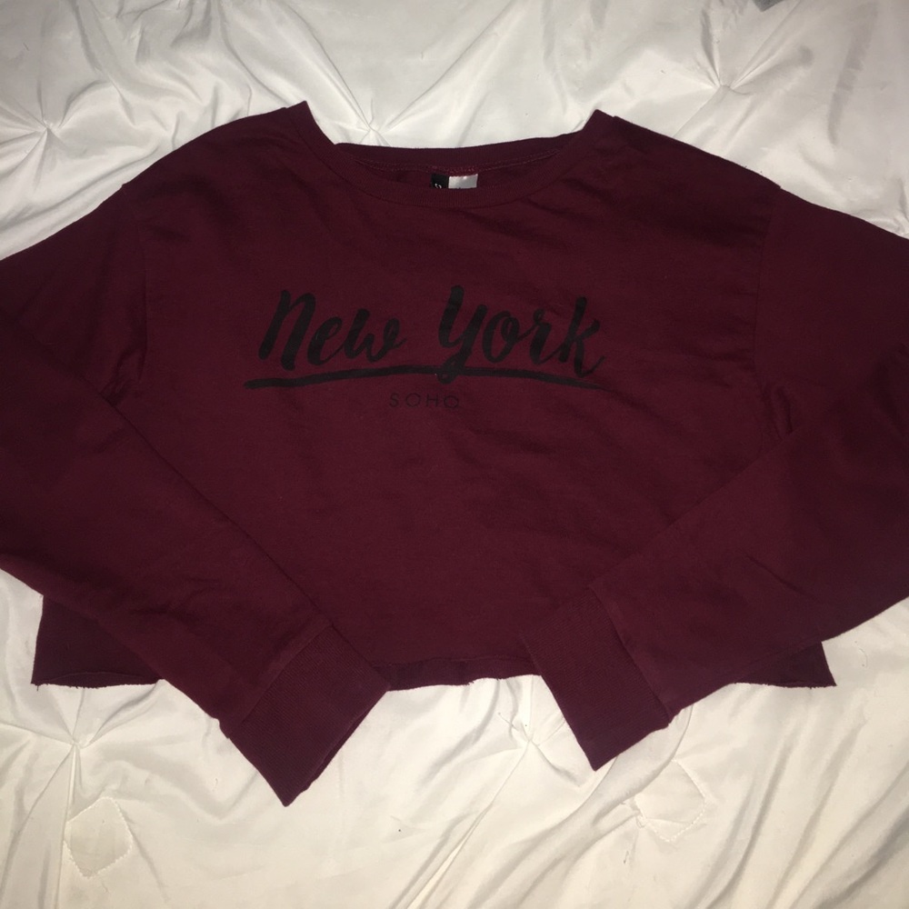 maroon long sleeved crop top