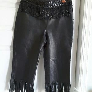 D&G leather fringe sort pants