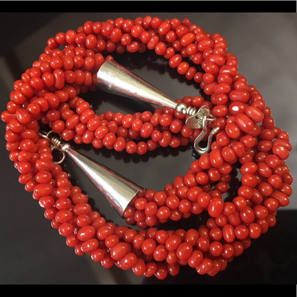 Genuine Natural Red Coral Navajo Sterling Necklace
