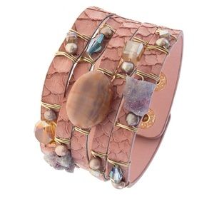 Peach w/ jewels on faux leather snap Wrist Cuff