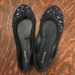 Navy gemmed flats