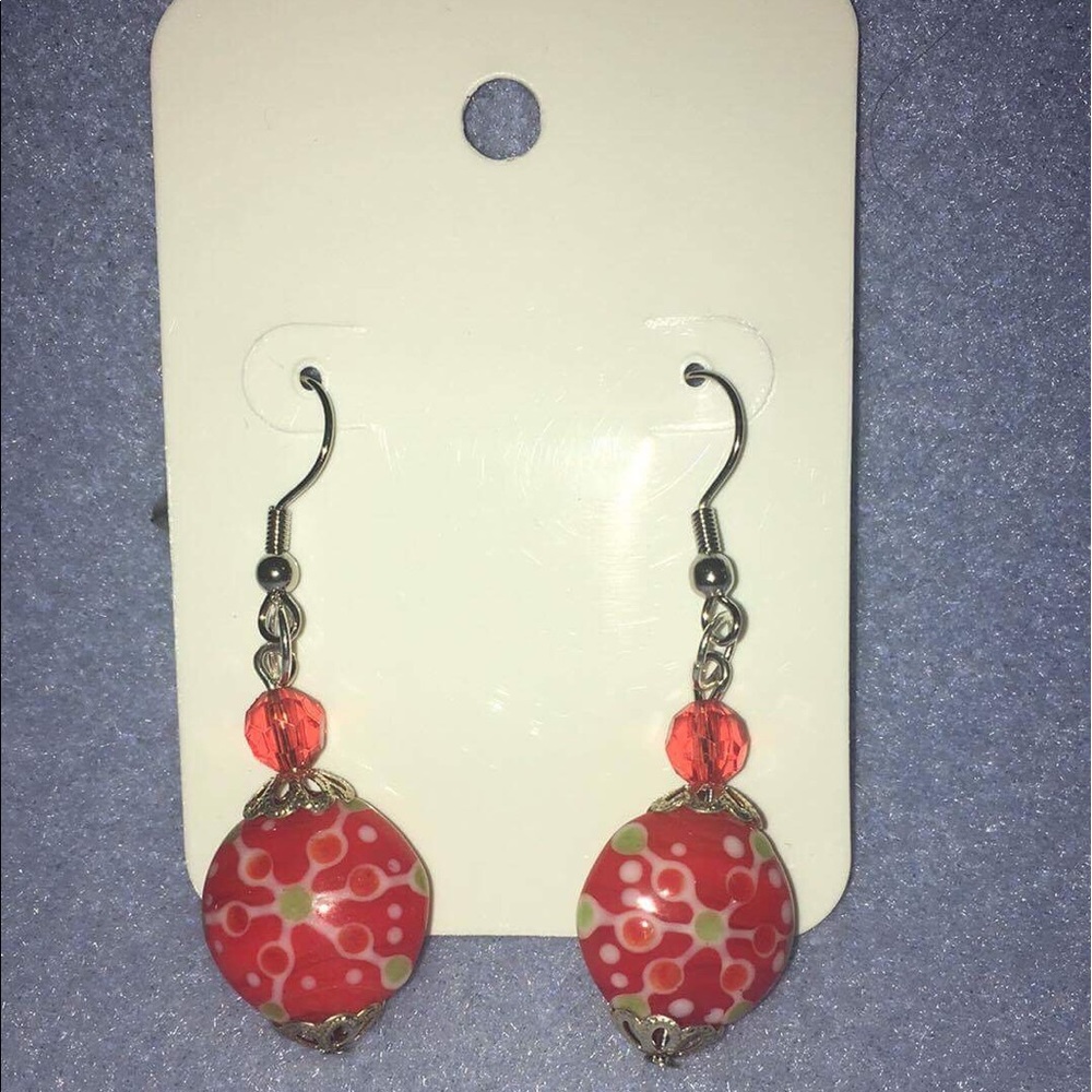Handmade red beaded earrings