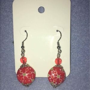 Handmade red beaded earrings