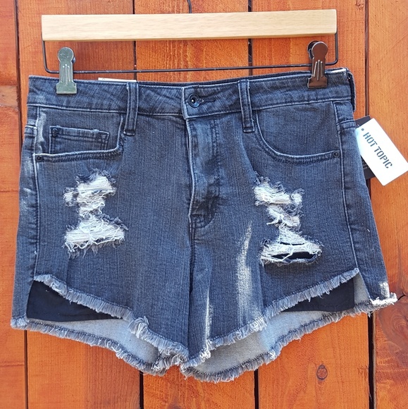Dark Gray Distressed High Waisted Shorts - Picture 1 of 4