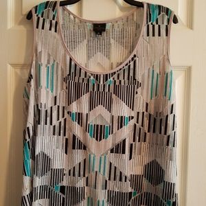 Beautiful Sheer Tribal Print Flowy Tank, sz. 2x