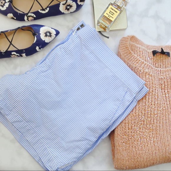 LOFT Pants - Blue and White Striped Side Tie Shorts