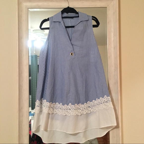 Zara Dresses & Skirts - Zara - NWT - Blue & White Striped Dress w/ Lace