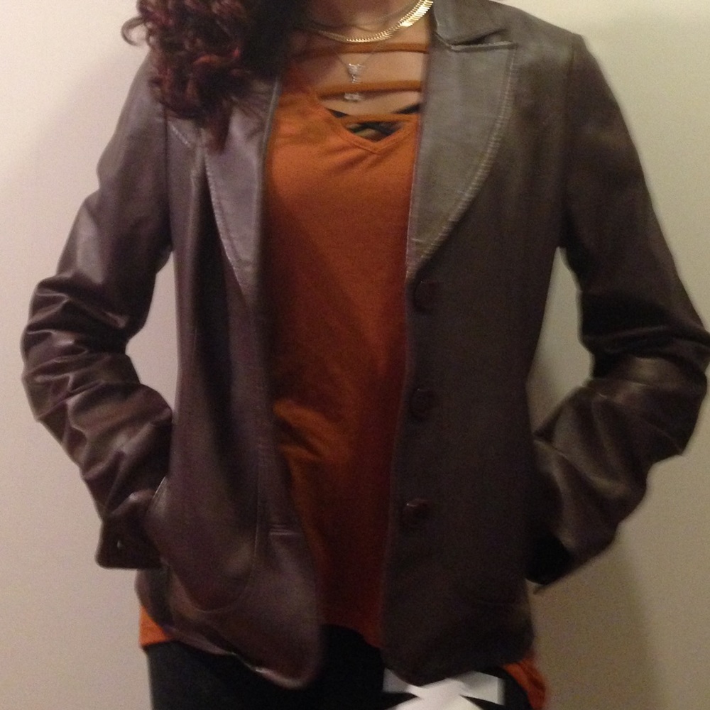 Guess chocolate brown shell leather jacket