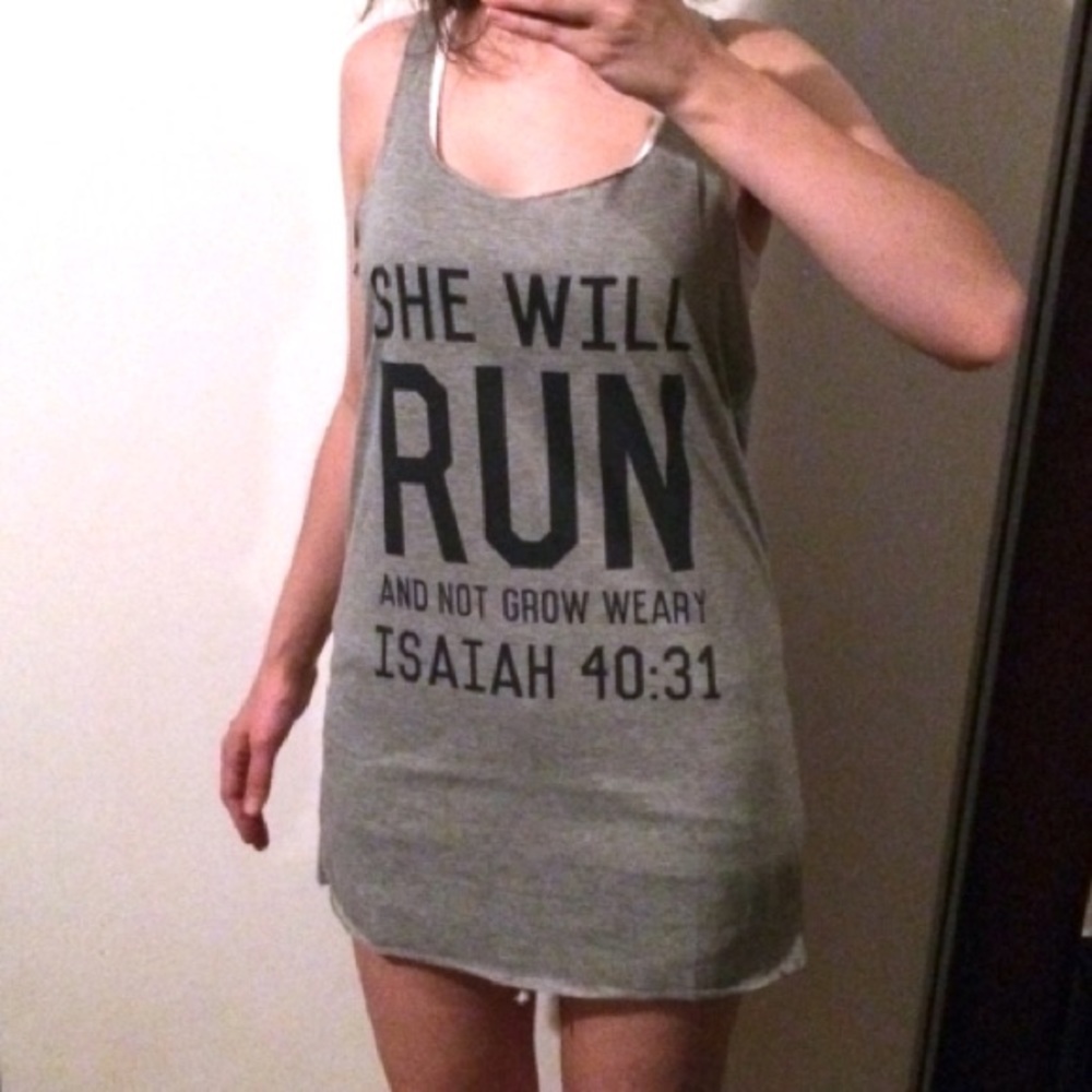 Gray Bible Verse Graphic Runner Tank Top Racerback - Picture 2 of 6