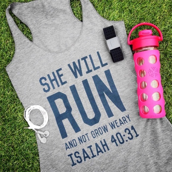 Boutique Tops - Gray Bible Verse Graphic Runner Tank Top Racerback