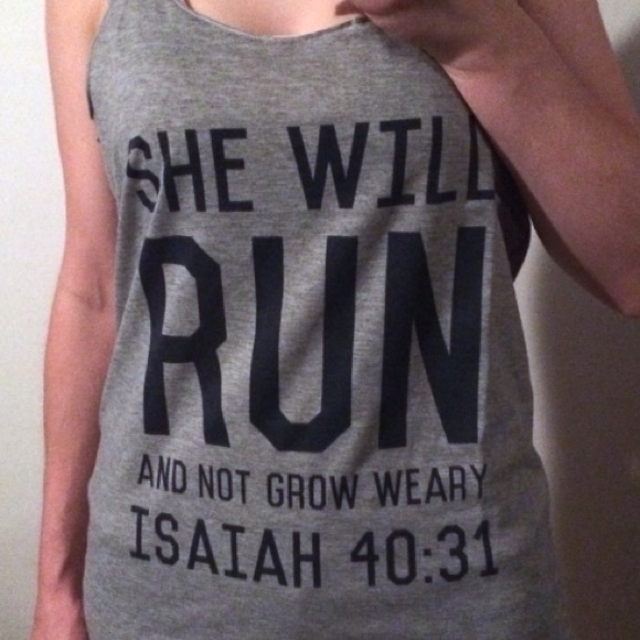Gray Bible Verse Graphic Runner Tank Top Racerback - Picture 6 of 6