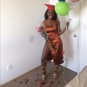 Copper gold high slit dress