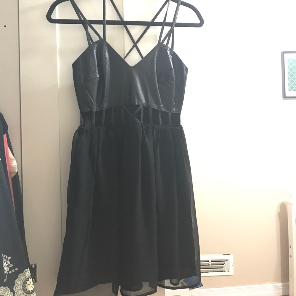 Black Pleather Cutout Ballerina Dress