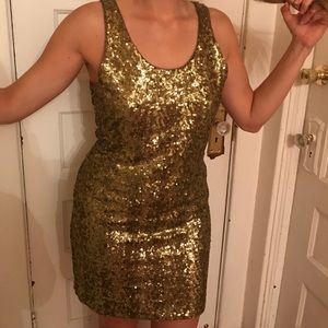 ALICE & OLIVIA Gold/Olive Party Dress