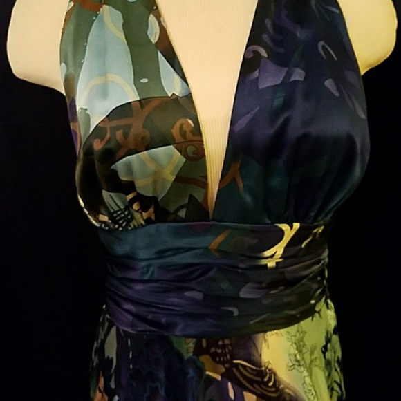 Cache luxe halter silk dress in blue size 6 - Picture 2 of 4