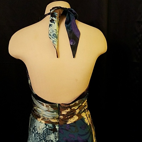 Cache luxe halter silk dress in blue size 6 - Picture 3 of 4