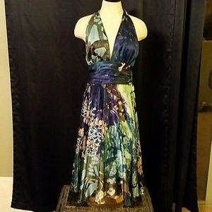 Cache luxe halter silk dress in blue size 6