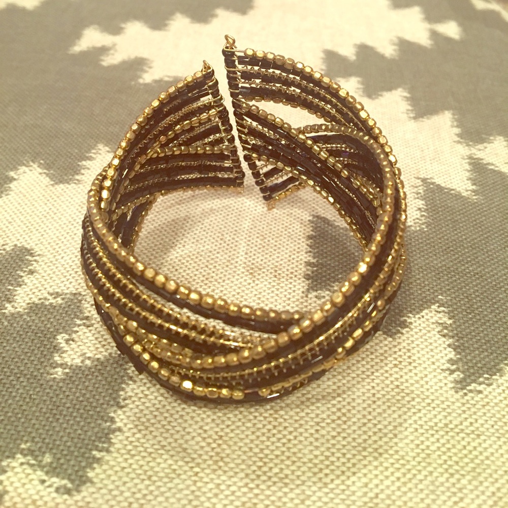 Gorgeous black & gold beaded cuff bracelet