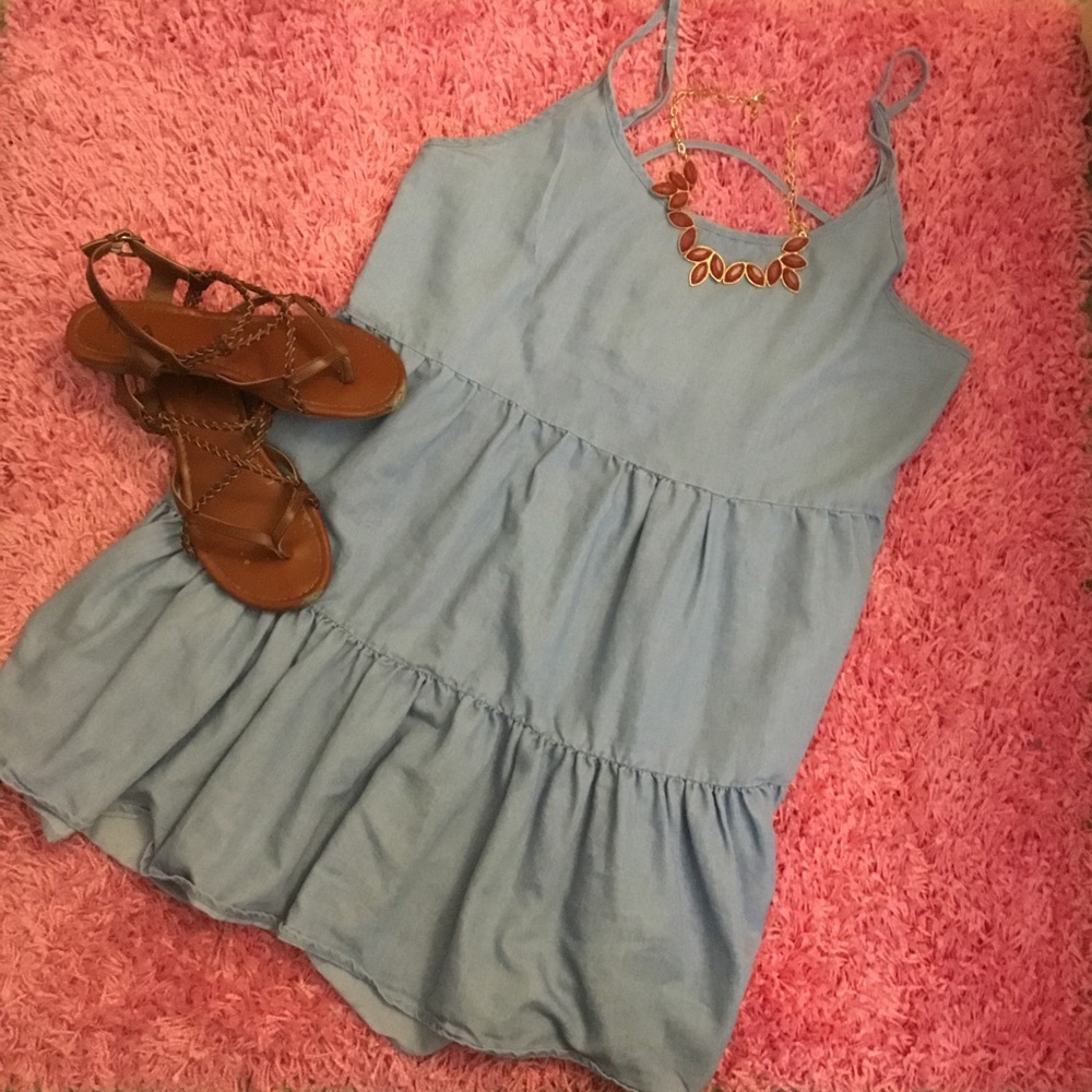 Chambray layered tank dress