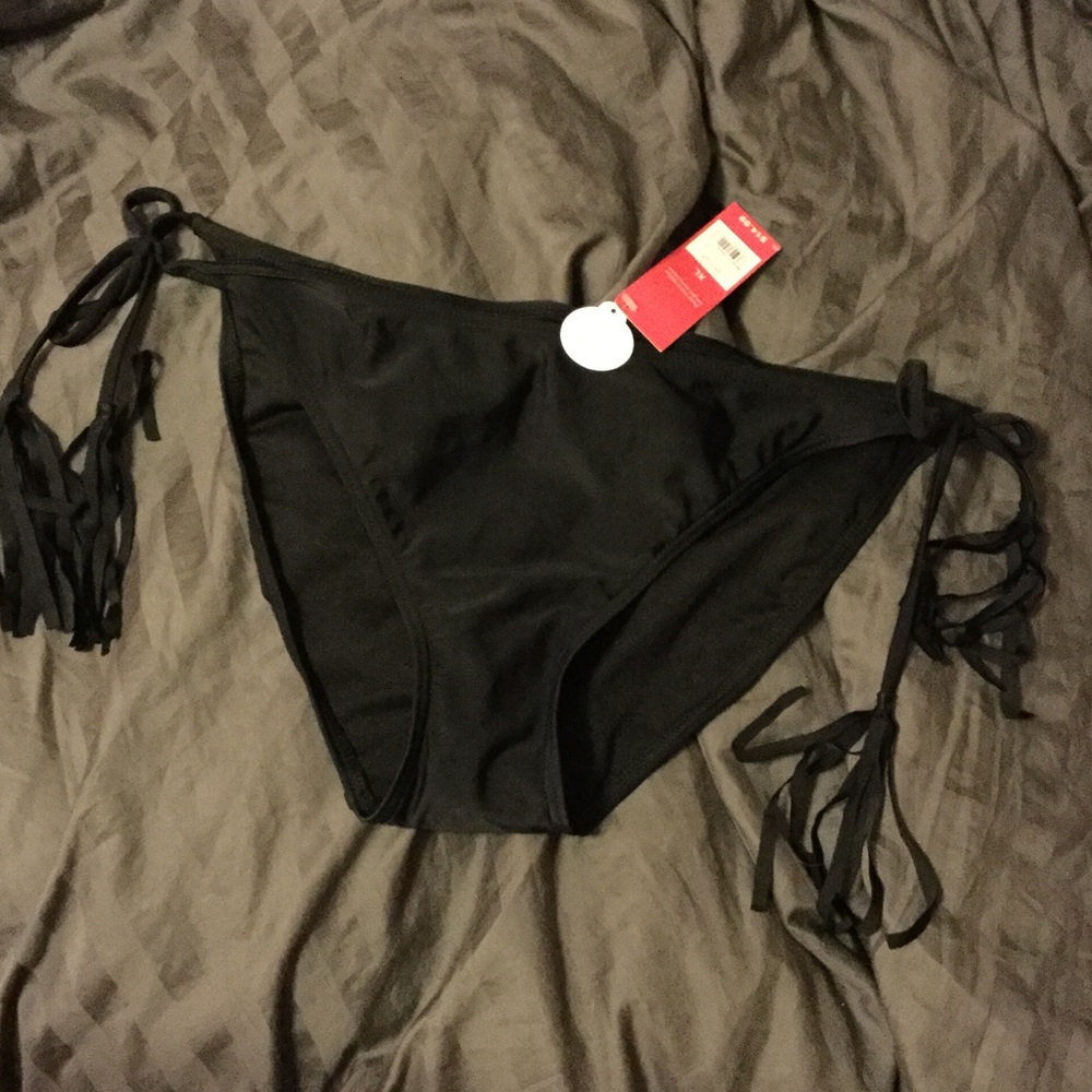Black Swimsuit Bottom w/ Roushed Bum & Ties