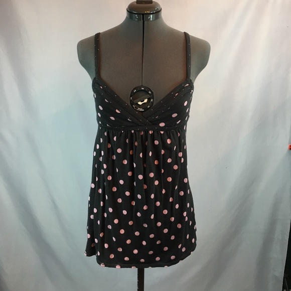 American Eagle Outfitters Tops - AMERICAN EAGLE Brown w/ Pink Polka Dots Tank Top!