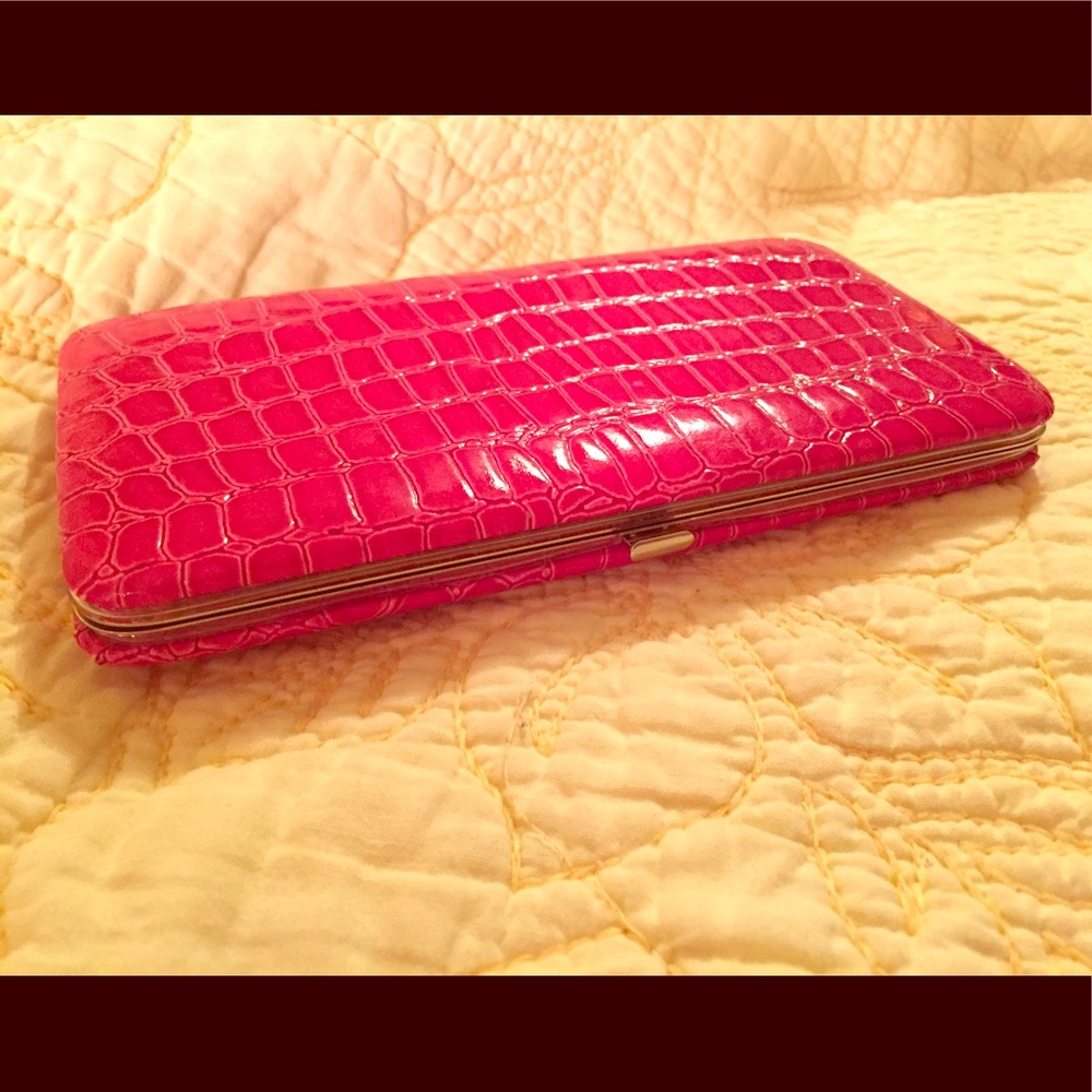 Pink leather printed clutch!