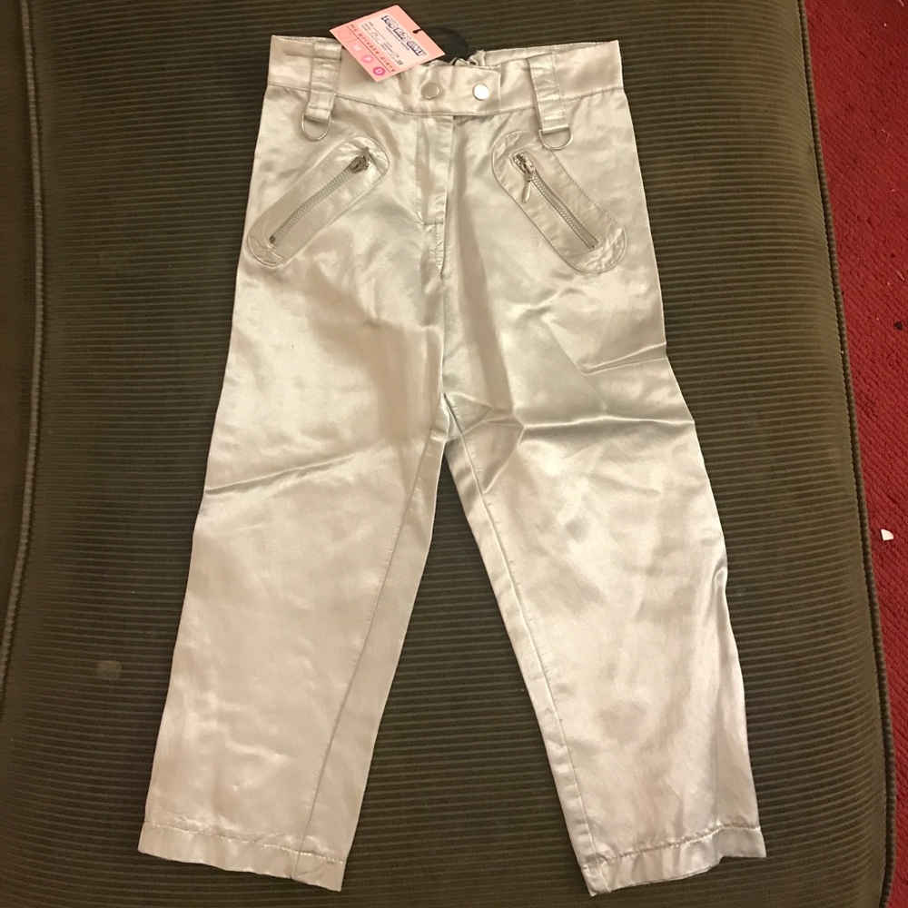 Silver satin stylish pants made in Italy, age 4