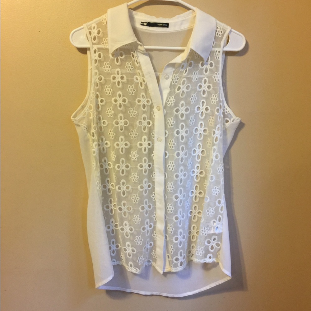 White Floral Lace Maurice's Sleeveless M Top