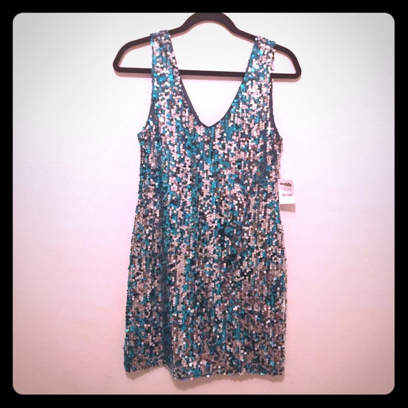 charlotte russe blue sequin dress Charlotte Russe Blue and Black Flip Sequin Strapless