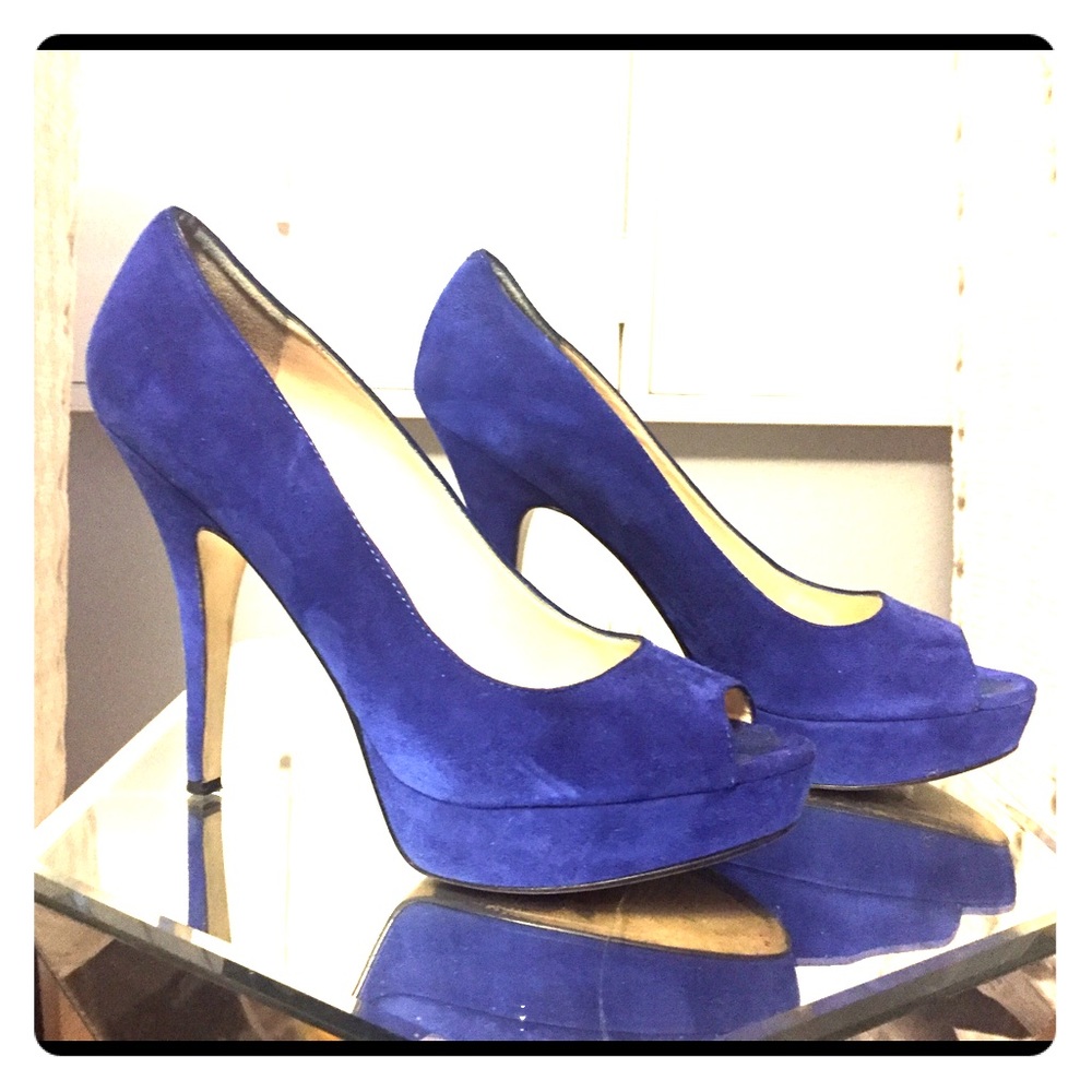 Enzo Angiolini Blue Suede Peep Toe Platform Pump