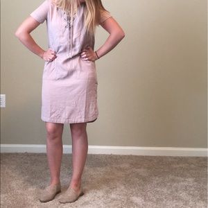 Blush colored lace up dress with pockets