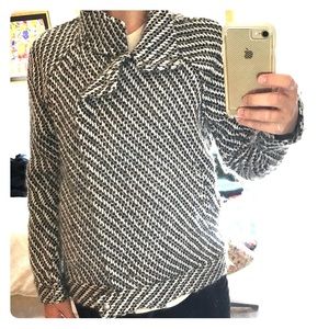 Black and White Woven Moto-Style Jacket
