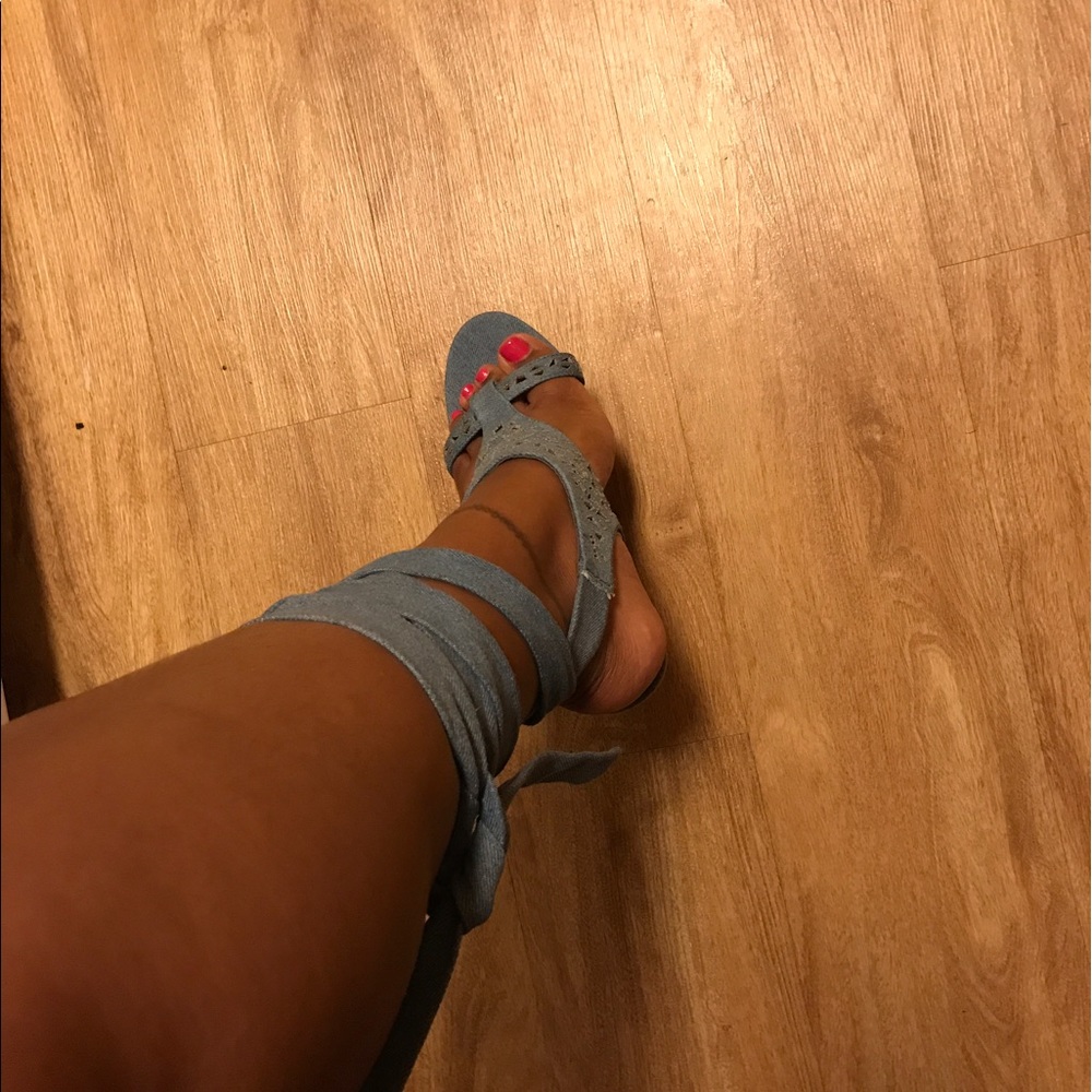 Bamboo Denim Wedges