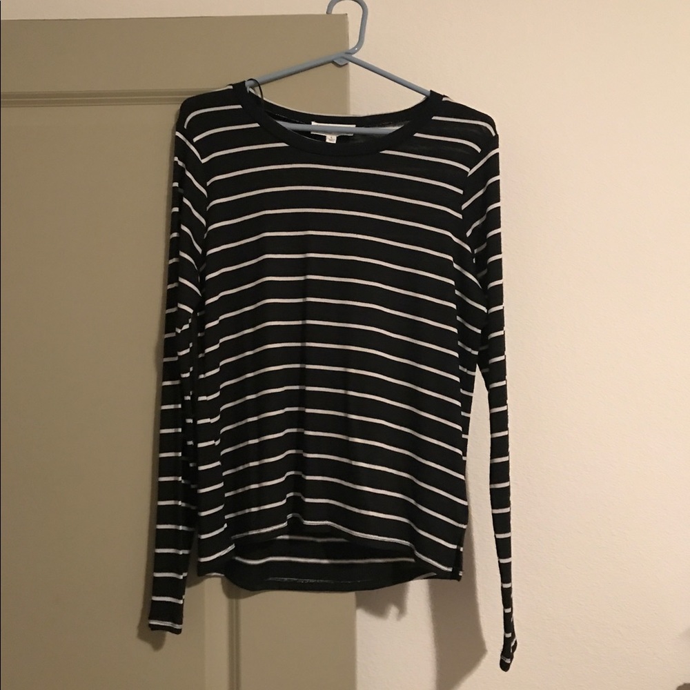 Black with White Stripes Long Sleeve Top