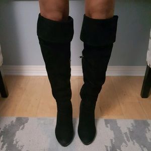Knee High/Thigh High Fold Over Black Suede Boots