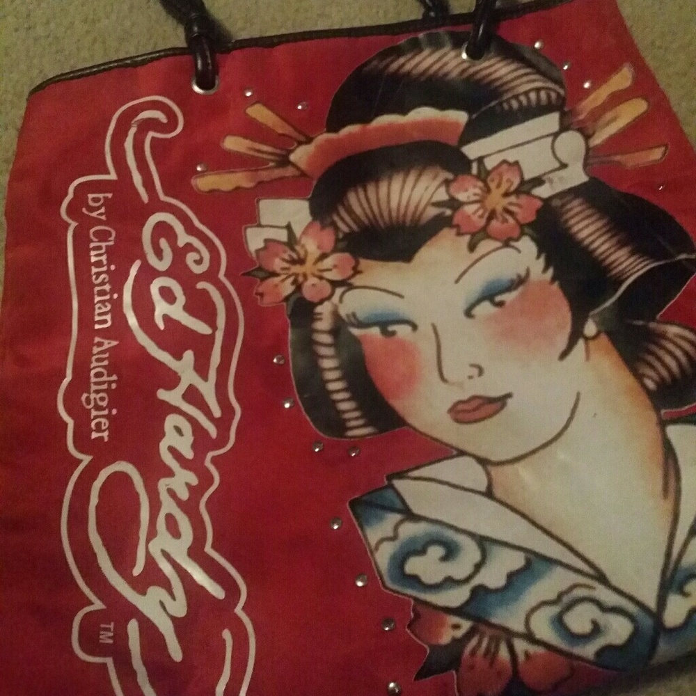Red Asian Ed Hardy tote