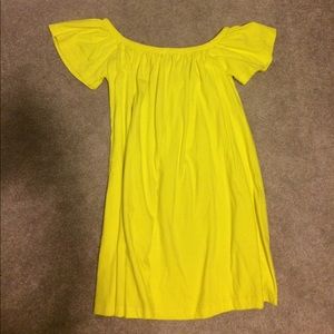Bright yellow off the shoulder dress!