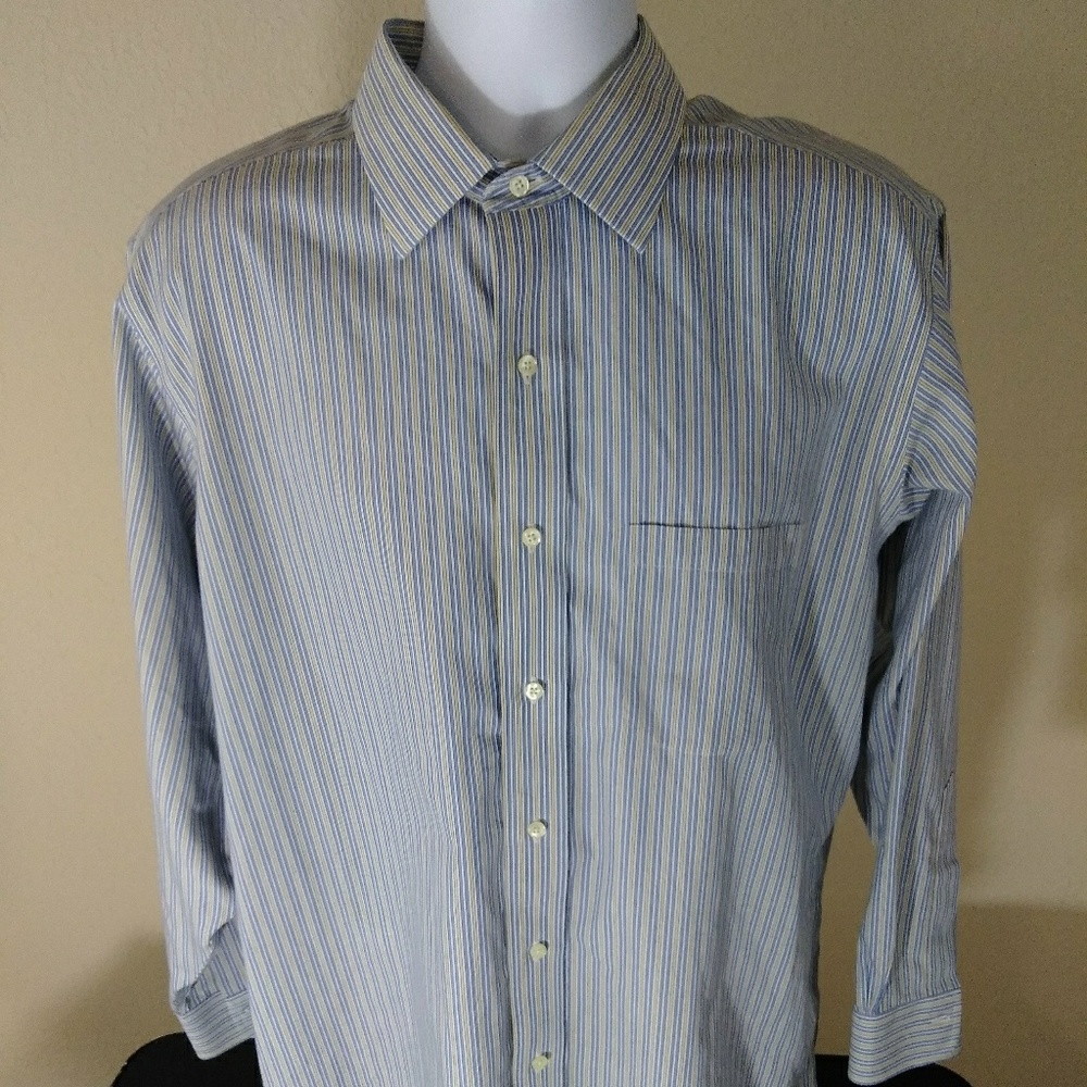Brooks Brother Men's Yellow Blue Stripe Shirt
