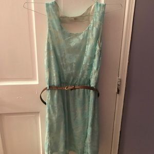 Teal dress with brown belt